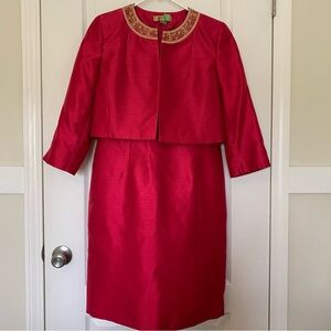 Casper Magenta Pink Gold Sequin Embroidered Dress with Matching Jacket 8 petite